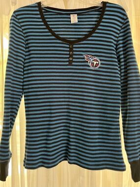 TN Titans NFL Blue & Navy Striped Long-Sleeve Henley